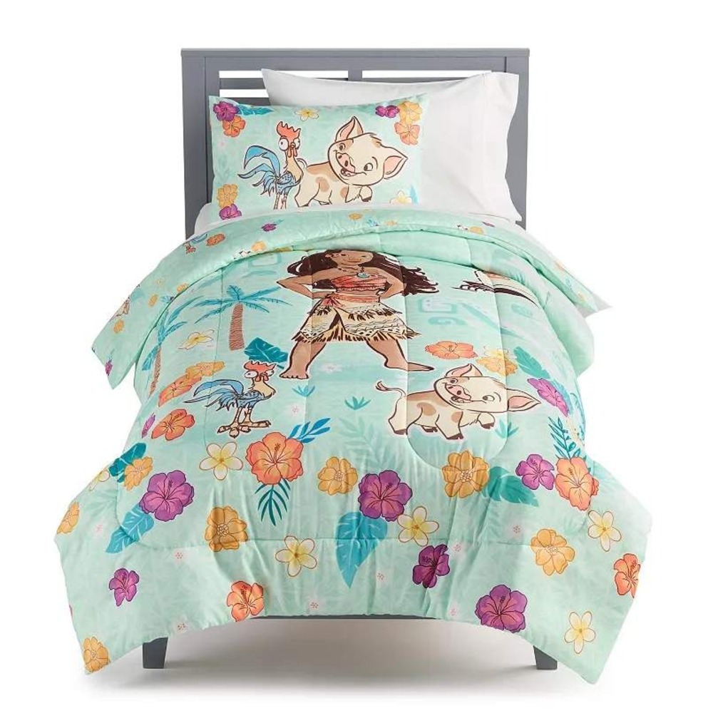 Disney Moana 2 Piece Mint Green Tropical Twin Size Comforter / Sham Set